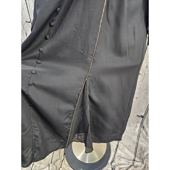 JESSIE LIU Women's L Black Silk Gold Beaded Gusset Choker ALine Dress EUC - Picture 4 of 9